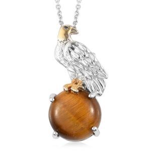 South African Tiger's Eye Eagle Brooch or Pendant Necklace 20 Inches
